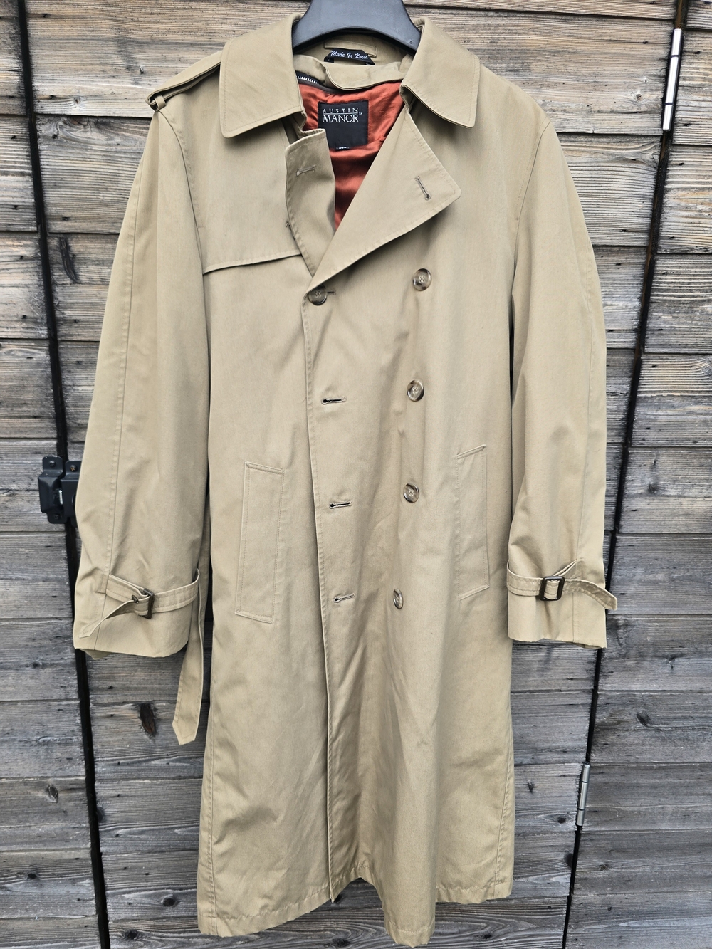 Vintage Austin Manor Men's Double Breasted Trench Coat w/ Zip Liner Tan